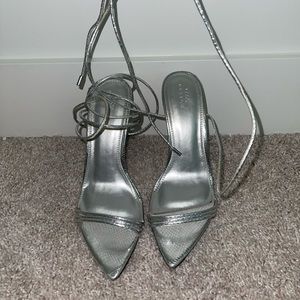 ASOS Silver snake skin wrap heels